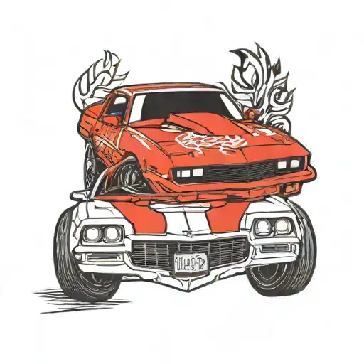 red 1989 RS camaro car with the words "Fight Like a Girl" tattoo design idea