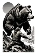 Bear attacking a mountain man tattoo design idea