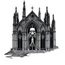 gothic cathedral with skeleton praying for sleeve piece on arms  tattoo design idea