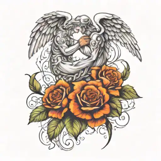 Memorial tattoo for my father last time i saw him alive we touched each other's hand, i want angels religious and the na tattoo design idea