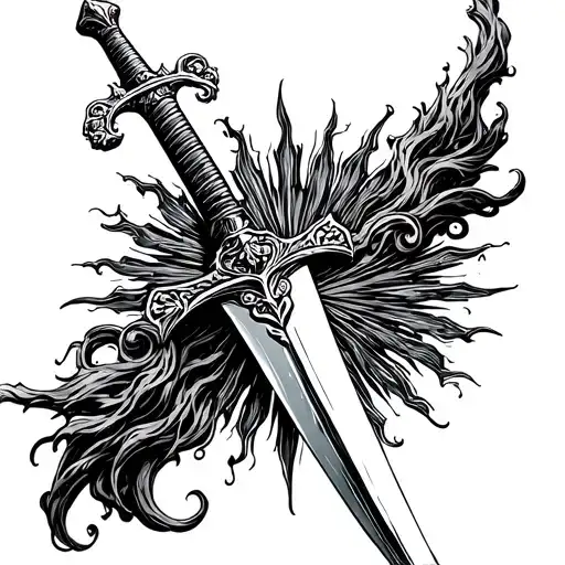 a sword going through the Alice in Chains sun logo tattoo design idea