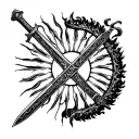 a sword going through the Alice in Chains sun logo tattoo design idea