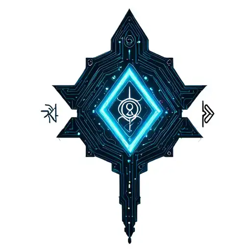 neon circuitry, futuristic geometry, odal rune in the center tattoo design idea