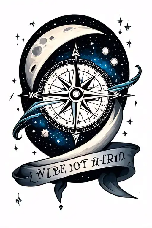 Universe Compass moon Tattoo inspired tattoo featuring tattoo design idea