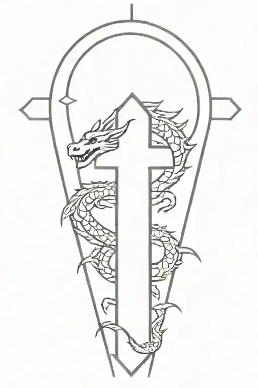 cross with Aztec dragon wrapped tattoo design idea