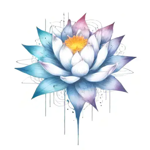add trajectories surrounding lotus. use dark space themed colors and replace the lighter pedals with darker colors tattoo design idea