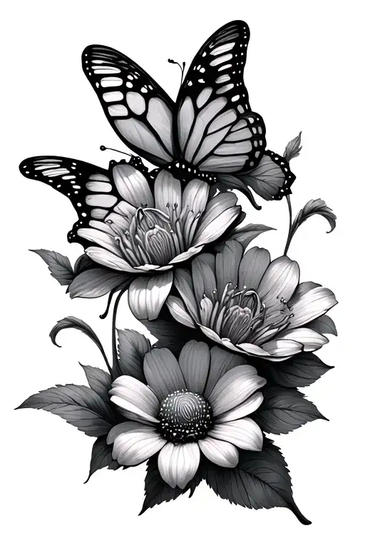 butterfly flowers with fingerprint tattoo design idea