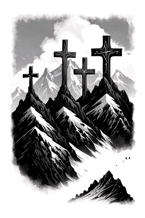 3 crosses on mountains tattoo design idea