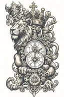 lion, clock and cross with crown tattoo design idea