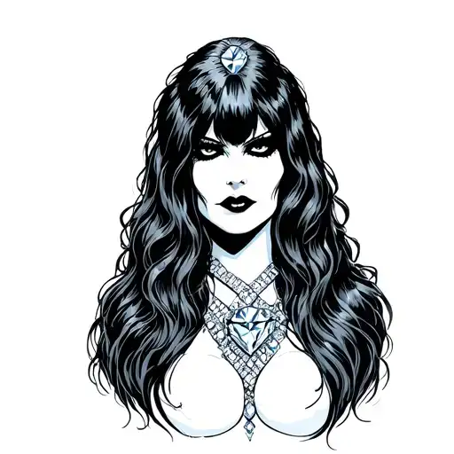 elvira headshot long hair diamonds tattoo design idea
