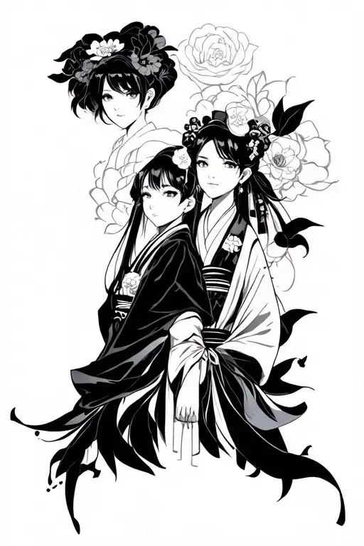 tattoo design with the elegant Monogatari. The characters will be Nadeko, Koyomi, Ougi and Kaiki tattoo design idea