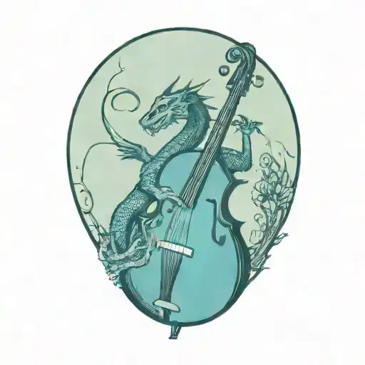 dragon curled around an upright bass tattoo design idea