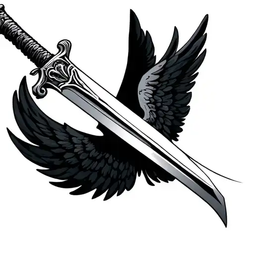 Biblical Sword with Angel wings tattoo design idea