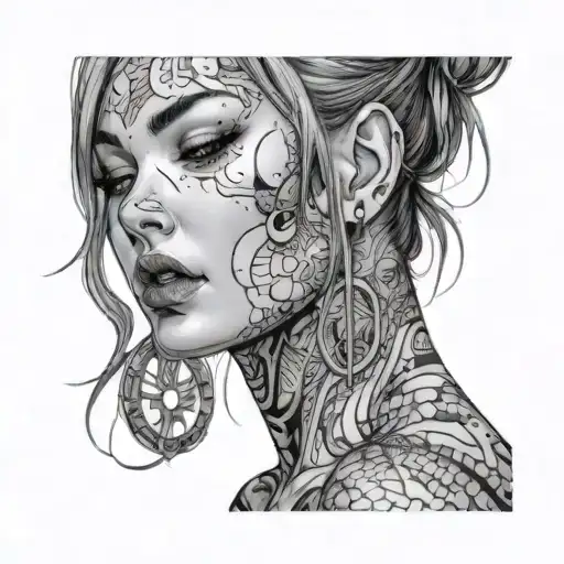 sexy girl, ahegao face, wet, tattoo design idea