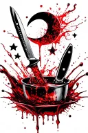 a kitchen knife, a shaker pouring liquid, a crescent moon, three small stars, the number 9 tattoo design idea