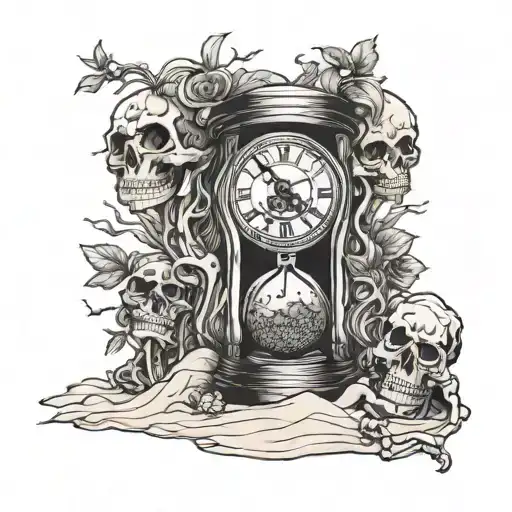 sand timer time running skeleton tattoo design idea