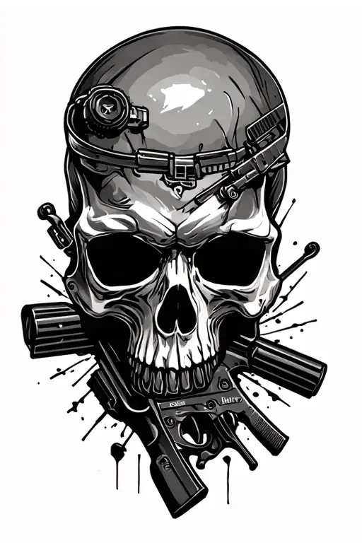 skull and m16 riffle tattoo design idea