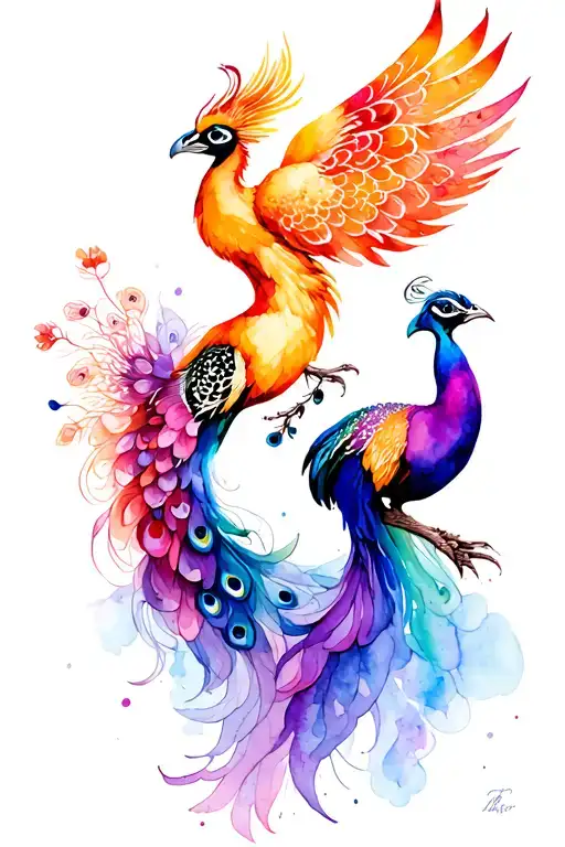 Peacock and phoenix polar opposites  tattoo design idea