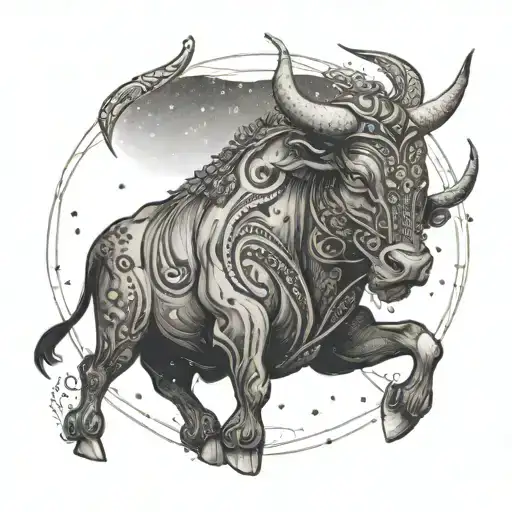 Design a tattoo featuring a Taurus constellation with dotwork shading inspired by balinese art tattoo design idea