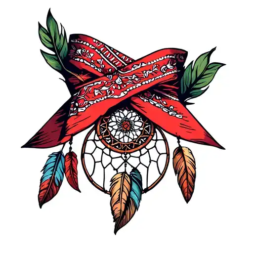 red bandana with a dream catcher tattoo design idea