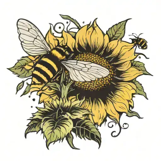 see you again, sunflower, bee flying tattoo design idea