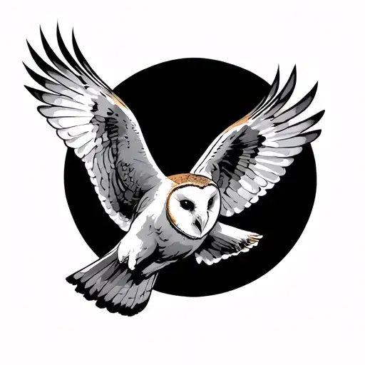 Barn owl flying while being in a circle shape tattoo design idea