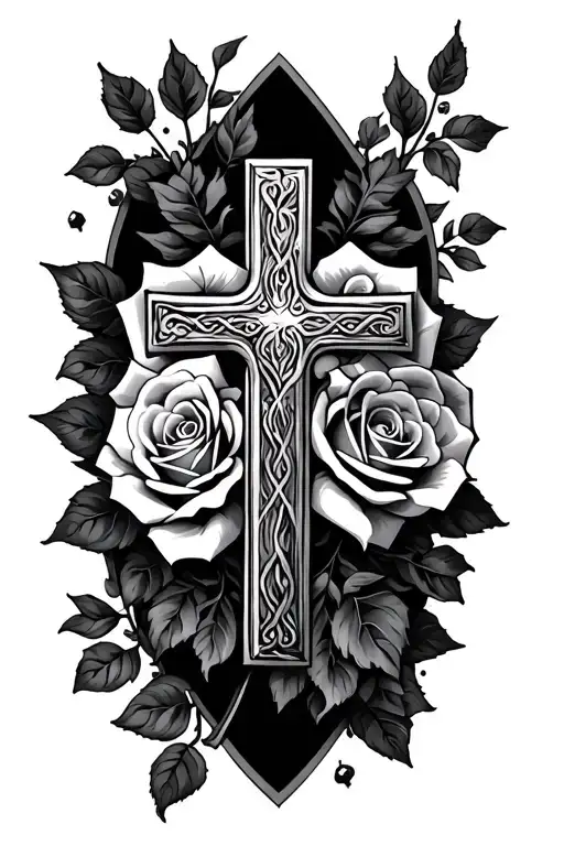 cross and roses tattoo design idea