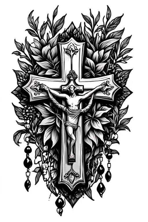 cross with rosary tattoo design idea