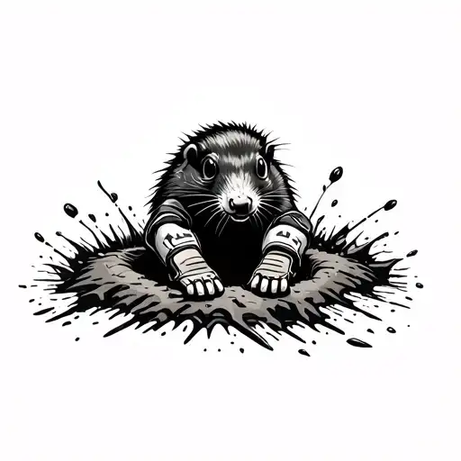 a mole coming out of a hole in the ground wearing goalkeeper gloves  tattoo design idea