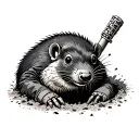 a mole coming out of a hole in the ground wearing goalkeeper gloves  tattoo design idea