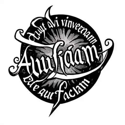 Tattoo design for upper bicep: The Latin phrase "Aut viam inveniam aut faciam" written as a single horizontal line acros tattoo design idea