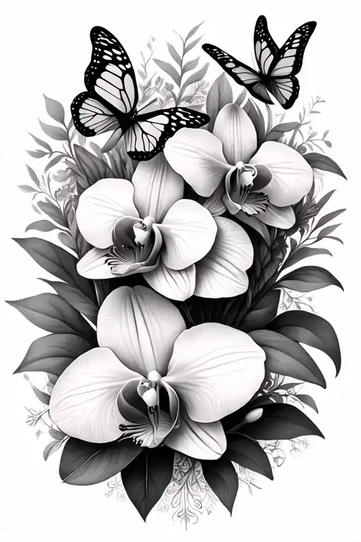 Orchids, lilies, butterflies, springs, star tenders, infinity signs tattoo design idea