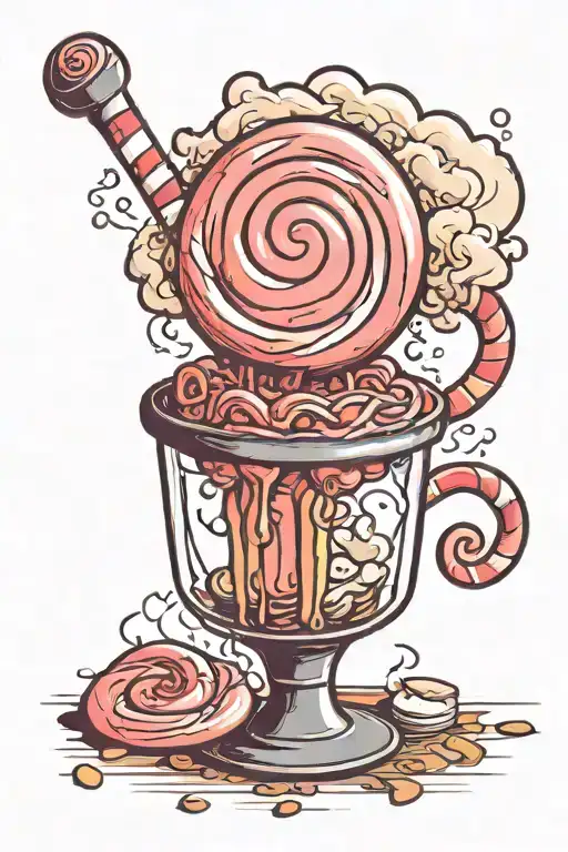 lollipop in drinking class with smoke coming off it with deomon in it tattoo design idea