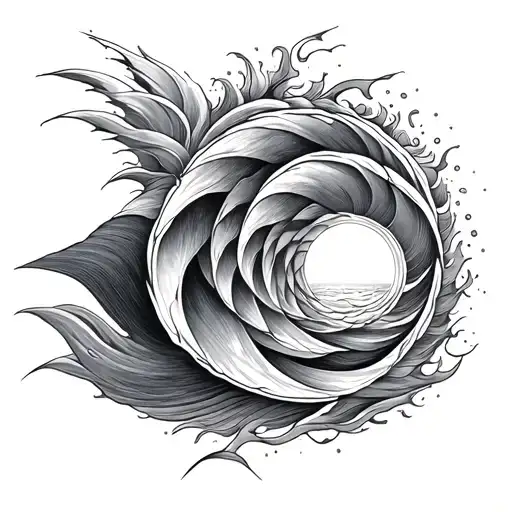 Fibonacci Sequence Inspired Tattoo Featuring Wind Against Waves And Sun Rays Shining Bursting tattoo design idea