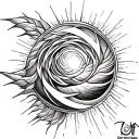 Fibonacci Sequence Inspired Tattoo Featuring Wind Against Waves And Sun Rays Shining Bursting tattoo design idea