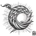 Fibonacci Sequence Inspired Tattoo Featuring Wind Against Waves And Sun Rays Shining Bursting tattoo design idea