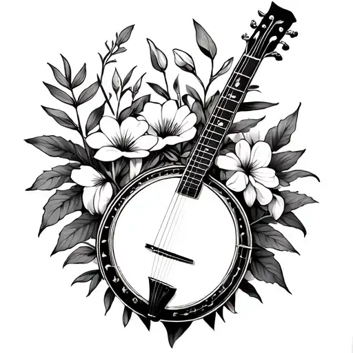 native Australian flora surrounding banjo tattoo design idea