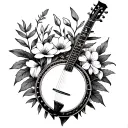 native Australian flora surrounding banjo tattoo design idea