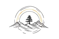 trader tree mountain sun tattoo design idea