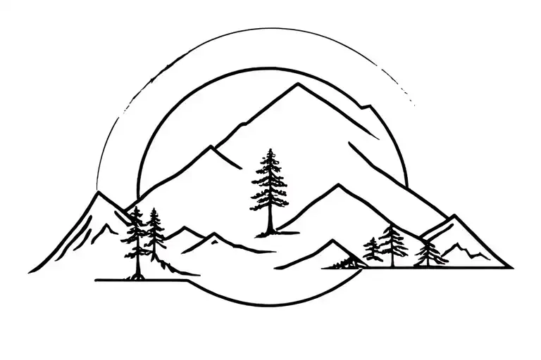 trader tree mountain sun tattoo design idea