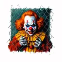 scary clown behind a fence tattoo design idea