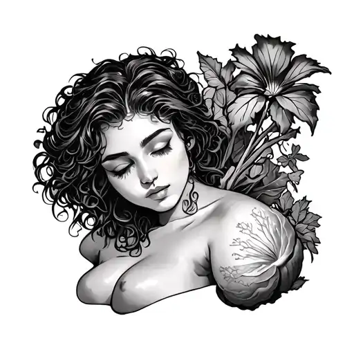 Between the vegetable woman's chest tattoo design idea