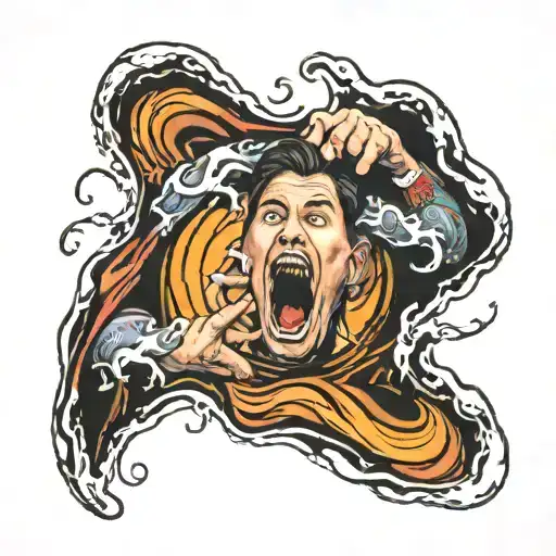 A whirlpool hole with a man in the middle shouting for helping  tattoo design idea