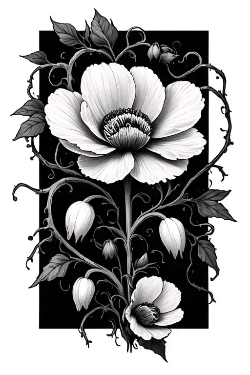 wispy anemone flowers with vines and spooky vibes tattoo design idea