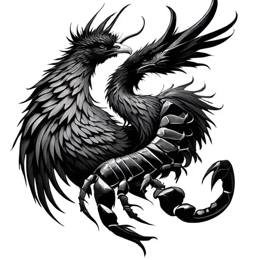scorpio and phoenix tattoo design idea