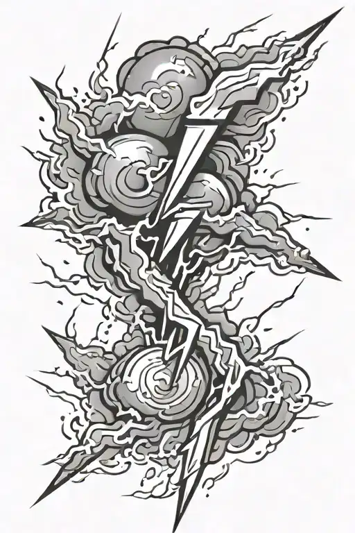 Power and thunder and lightning bolt tattoo design idea