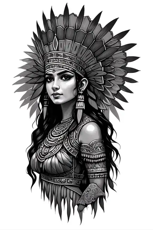 Aztec princess with crown tattoo design idea