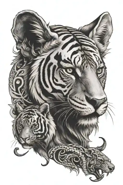 elephant head, tiger head, wolf, snake, bear head, panther tattoo design idea