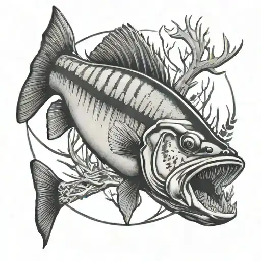 large mouth bass,arrow, white tailed deer tattoo design idea