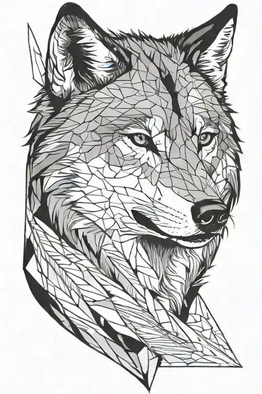 wolf face half realistic half geometric tattoo design idea
